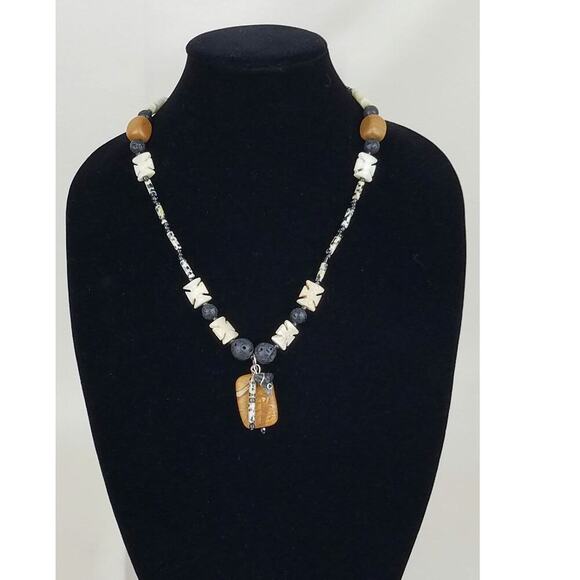 Shark's Tooth Lava Beads Handmade Statement Necklace - Picture 1 of 5